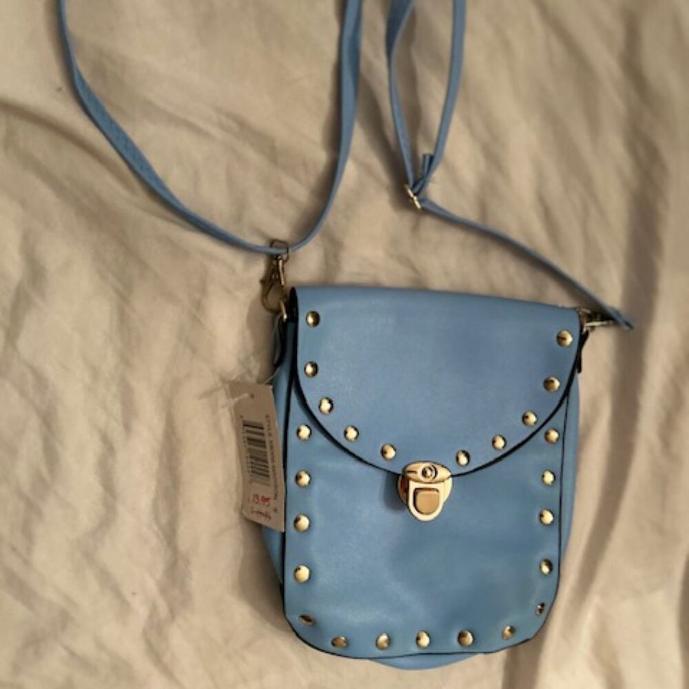 NEW light blue  purse bag cross over  faux leather small colored